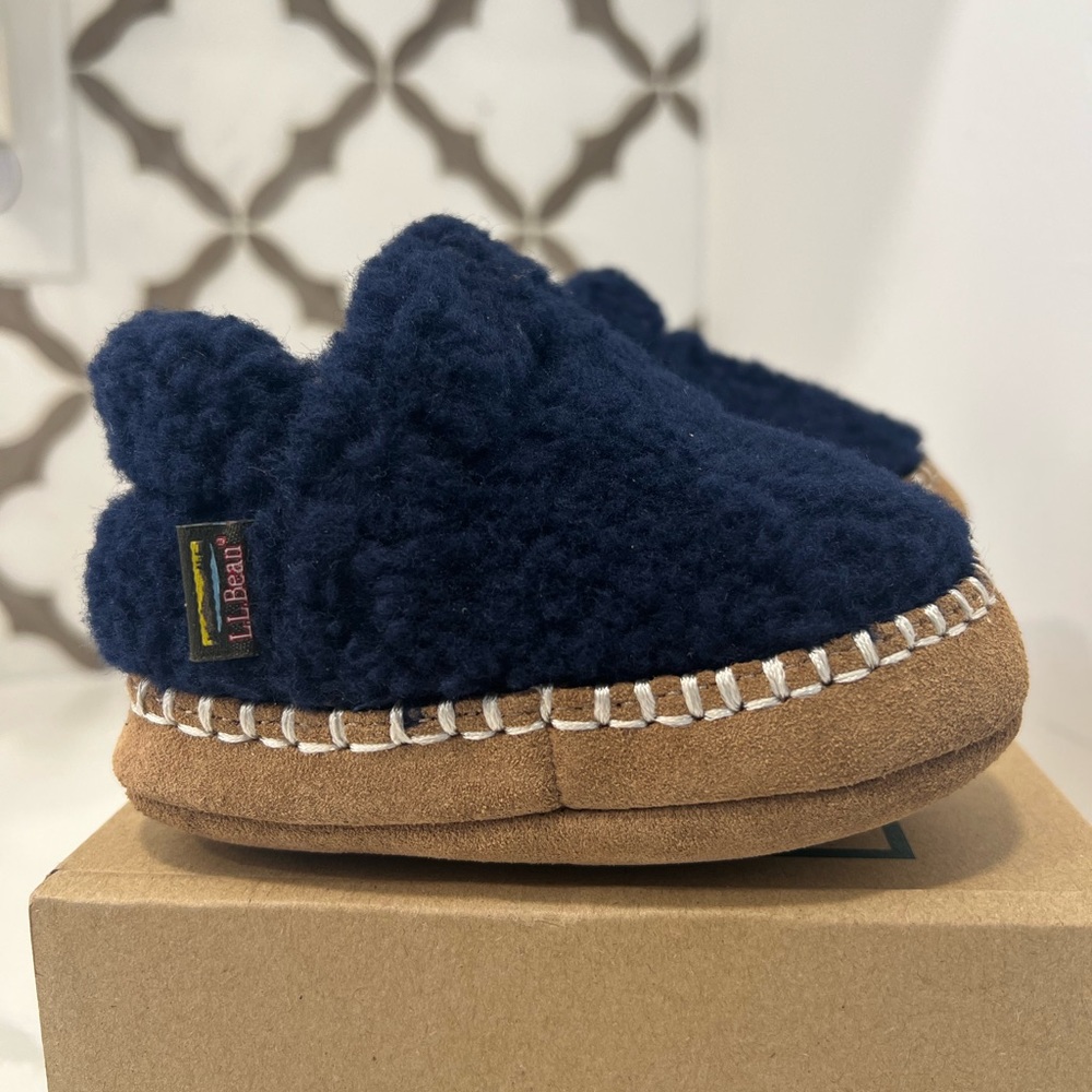 L.L. Bean Toddlers' Cozy Slipper Booties Navy size 3/4